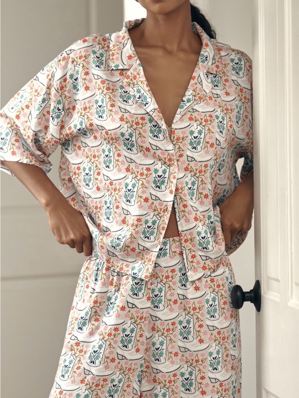 Anthropologie Printfresh Eco Satin Rhinestone Cowgirl set. XL EUC - Picture 2 of 9